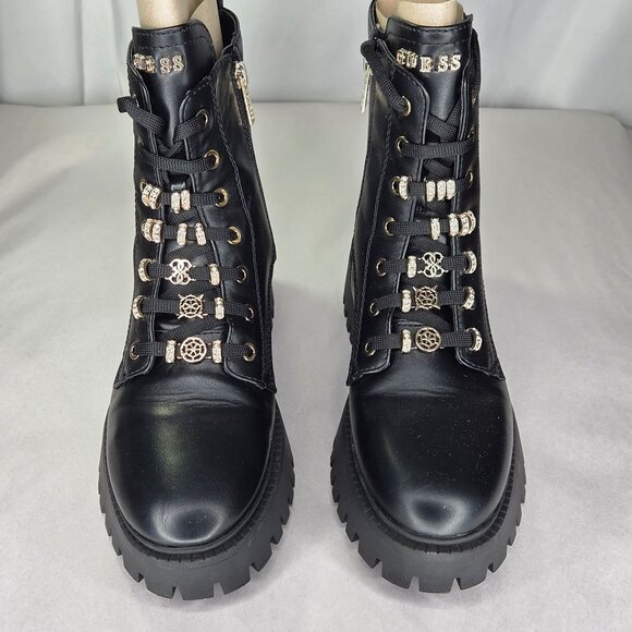 NWT GUESS Fionaa Charms Lace-Up Lug Sole Combat Boots - Picture 1 of 8